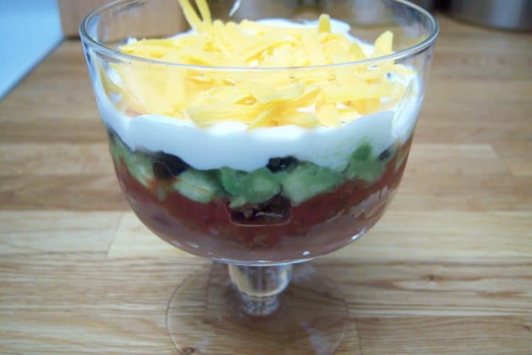7 layer dip in mini clear glass trifle bowl