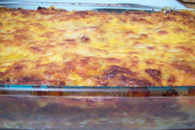 Lasagna in glass baking dish
