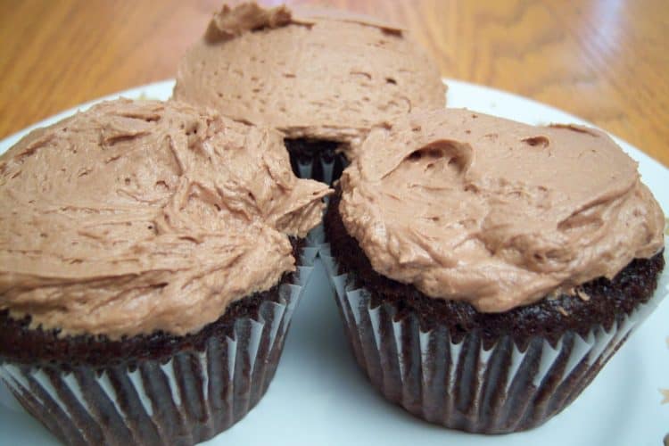 Chocolate Cupcakes with Nutella Butter Cream on small round plate
