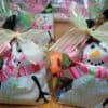 Goodie bags plastic bags with snowman design tied close with ribbon