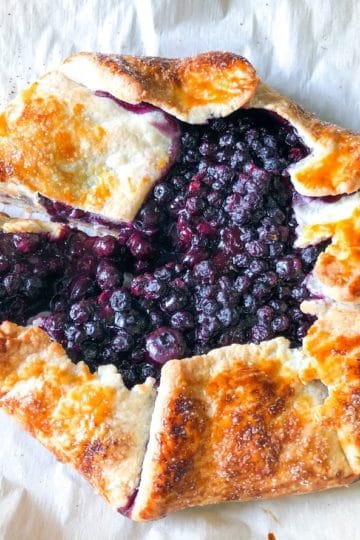 easiest blueberry lemon galette baked on parchment paper