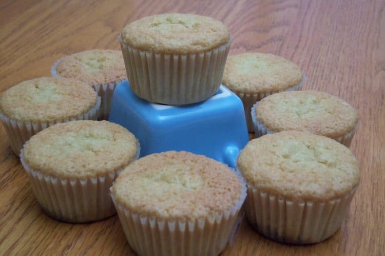 Berry Surprise Cupcakes in a circle around a small blue dish