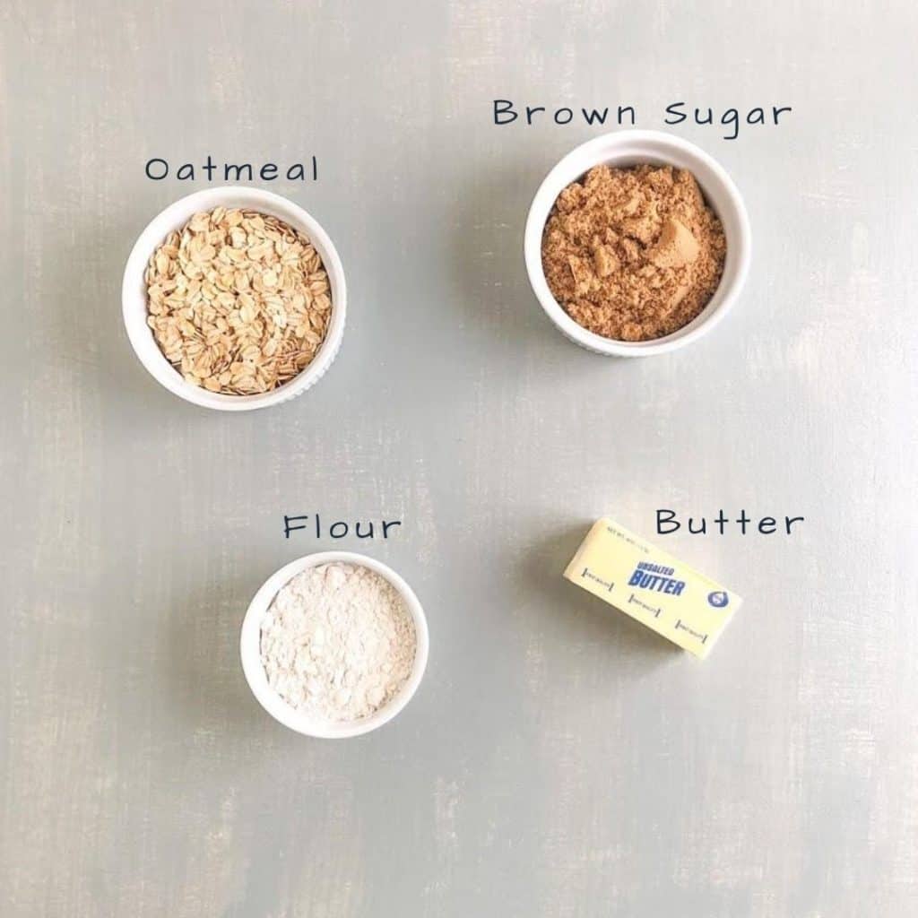 Banana Muffins with Oatmeal Topping oatmeal topping ingredients in separate bowls