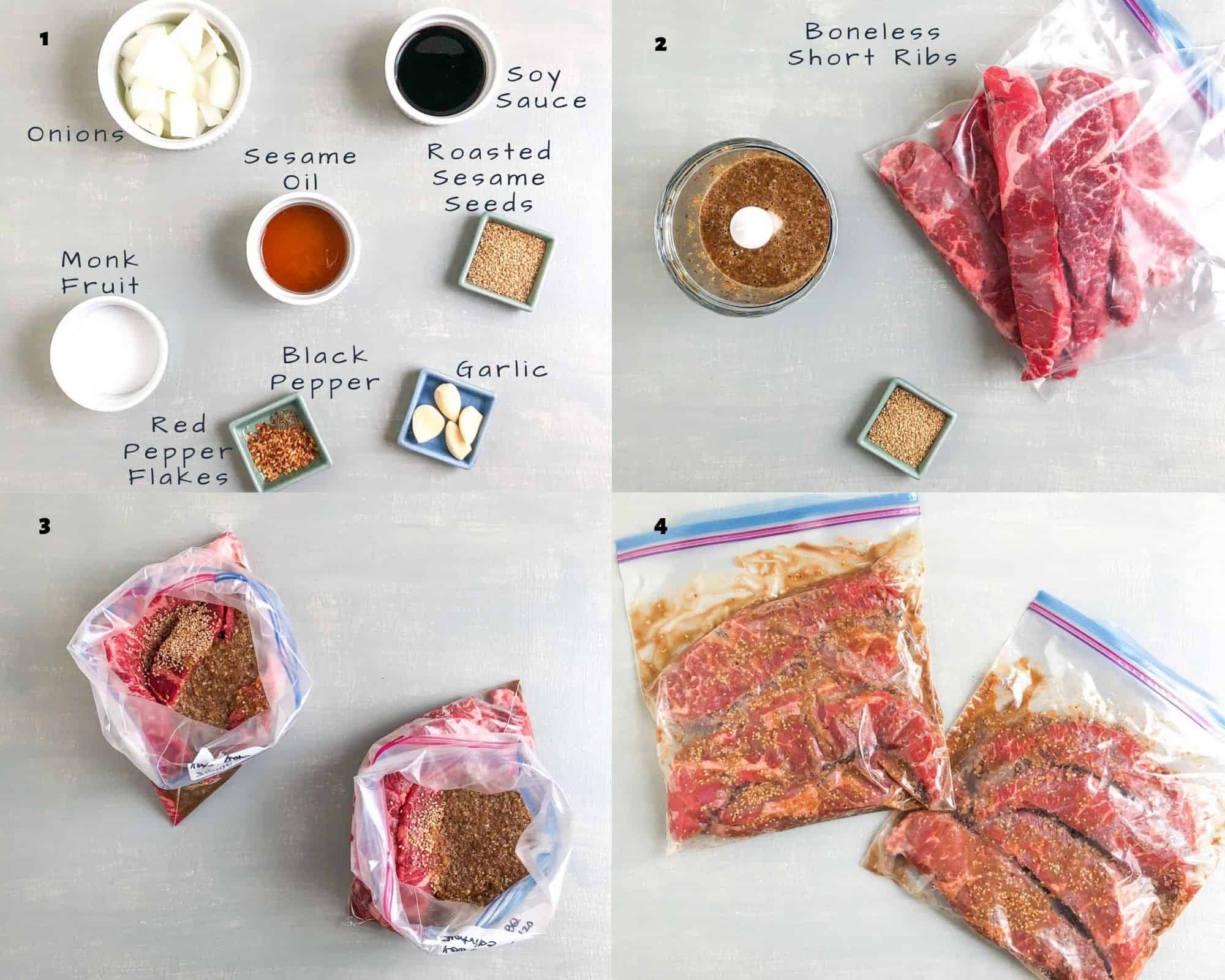 Ingredients and process shots for short ribs
