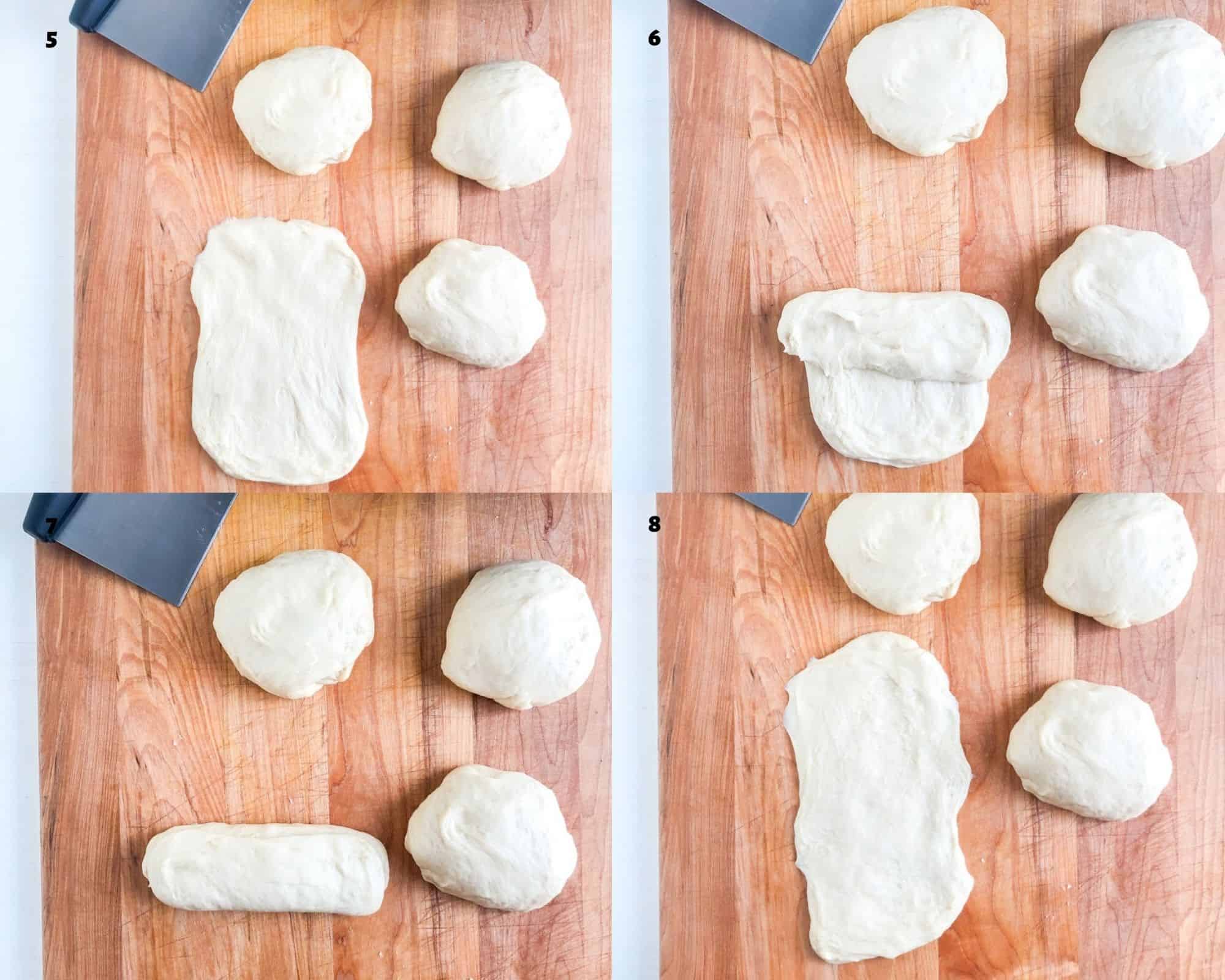 Process shots for rolling out the bread dough.