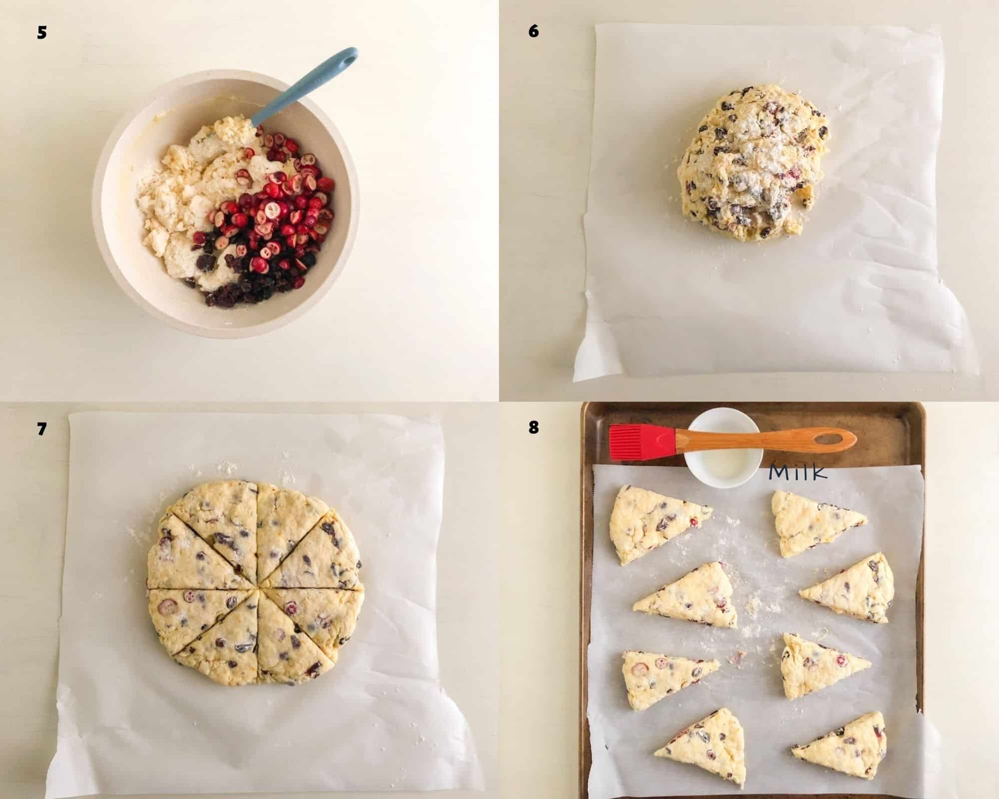 Process shots for mixing and shaping of the scones.